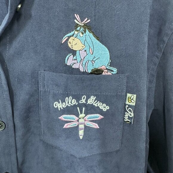 Vintage Disney Eeyore Embroidered Dark Purple Casual Button Up Pooh Women's M - Picture 5 of 5